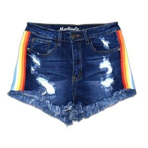 Machine Nouvelle Mode Denim Cut off Shorts Dark Blue Rainbow Stripe Size 26